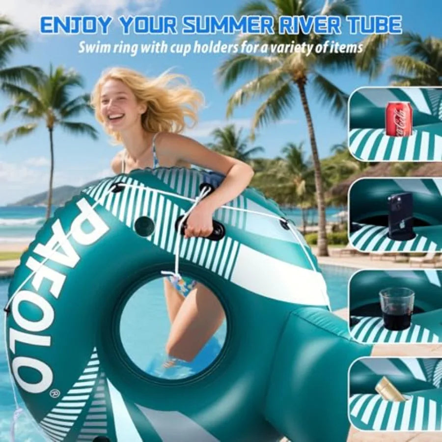 Pool Float Adult, Inflatable River Tube Float, River Tubes for Floating Heavy Duty with Mesh Bottom, Comfortable Backrest and 2