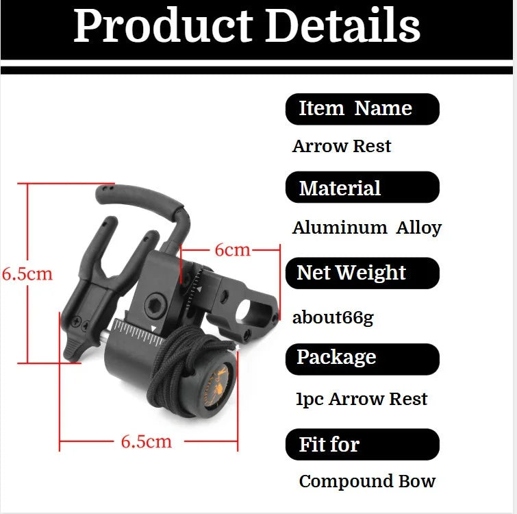 Right Hand Arrow Rest Aluminium Alloy Compound Bow Arrow Rest Adjustable for Archery Bow Hunting Shooting Target Accessories