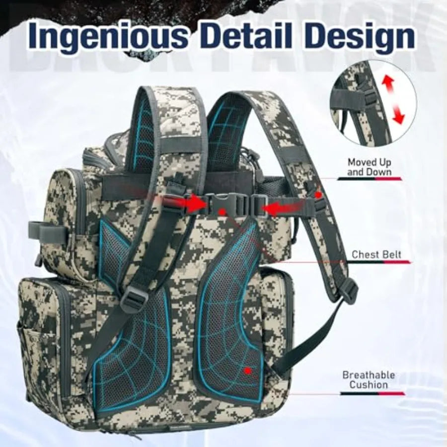 Fishing Backpack with 2 Rod Holders and 4 Tackle Boxes, Large Tackle Storage Bag With Rain Cover for Fishing Gear