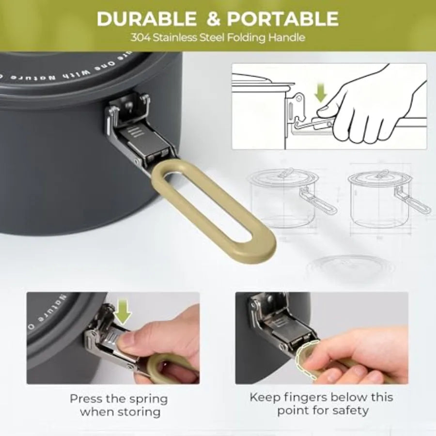 Lightweight and Portable Outdoor Camping Cookware Set with Kettle for 2 People Durable Compact and Easy-to-Use Cooking Solution