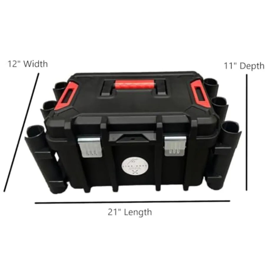 Kayak Fishing Crate - 6 Integrated Rod Pole Holders, Tackle Box Accessory Storage Area and Tray with Lockable Lid - No Assembly