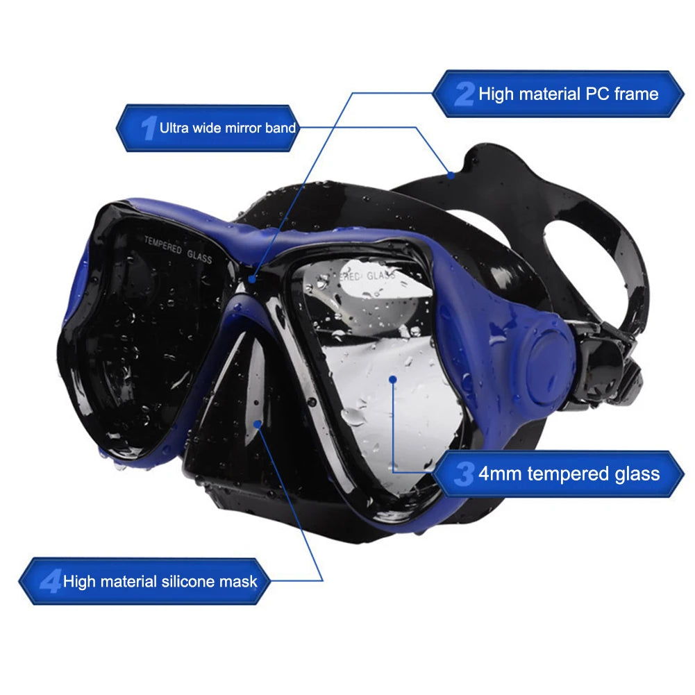 Scuba Diving Mask Panoramic Wide View Professional Snorkeling Mask Wear Resistant Snorkels Diving Goggles for Free Swim