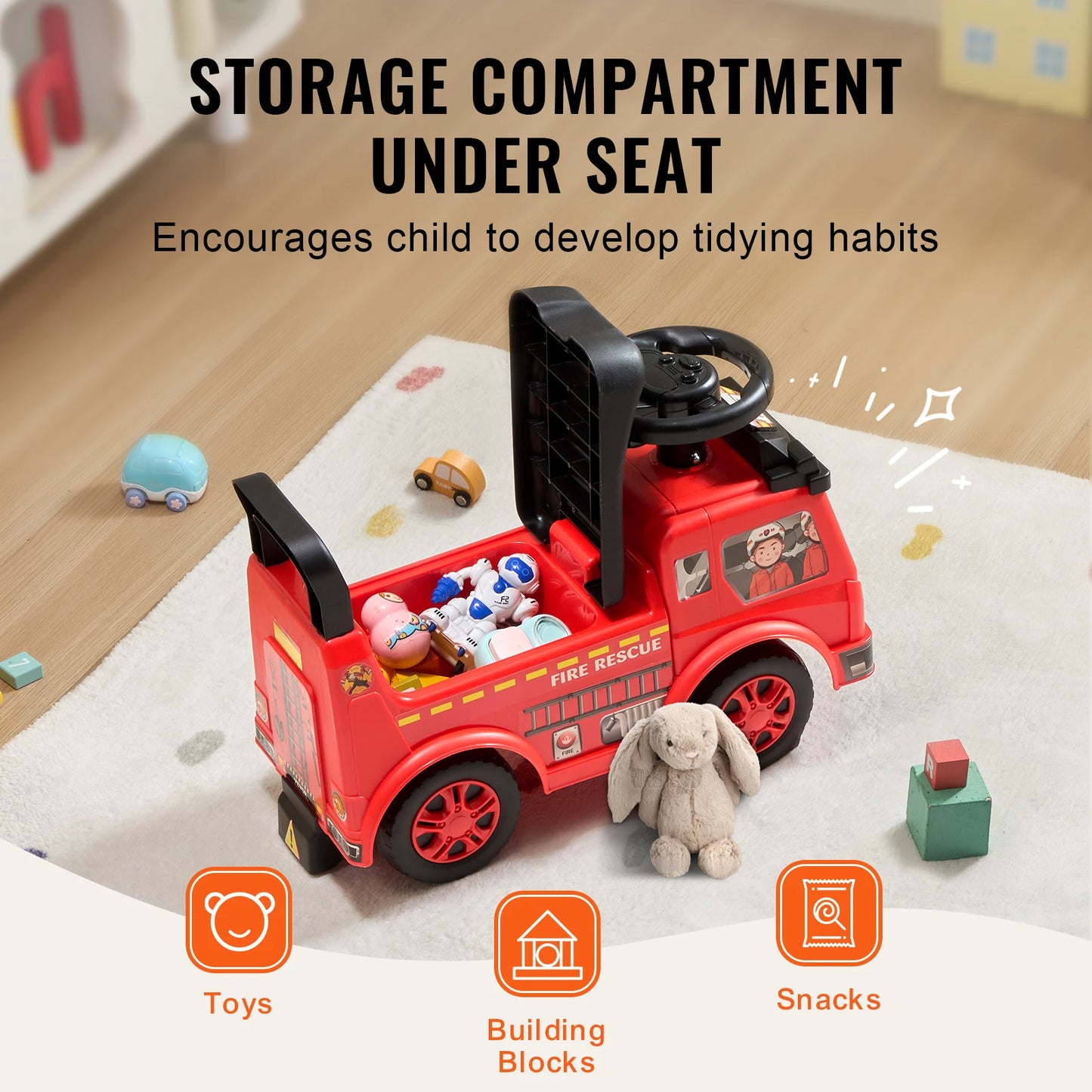 Ride On Push Car Kids Ride On Car with Music Steering Wheel & Under Seat Storage for Toddlers Ages 1-3 Ride Racer