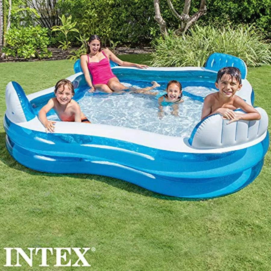 Inflatable Pool 90 X 90 X 26 for Ages 3+ Swim Center Family Lounge Durable PVC Material Blue Color Easy Setup and Storage