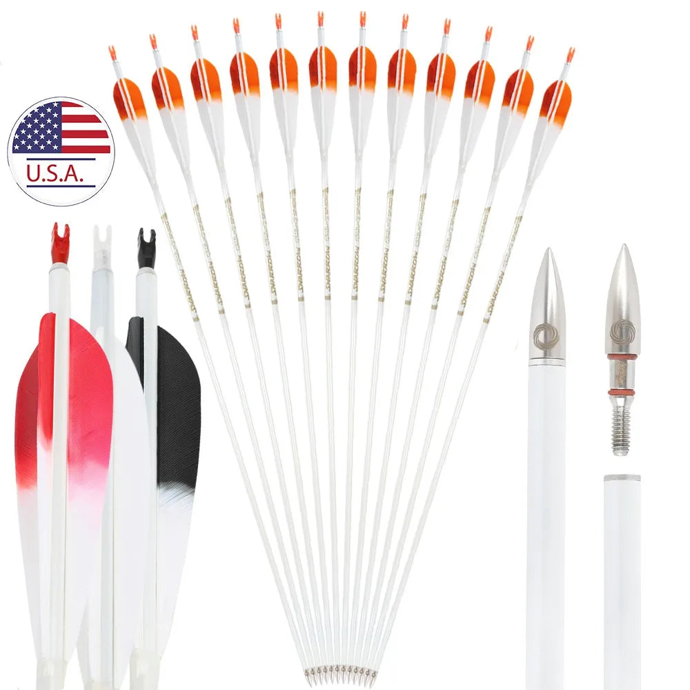 6pcs 32inch Archery Pure Carbon Arrow Spine 500 Shaft +/- 0.003 Recurve Bow Compound Bow Hunting Shooting Target Arrows