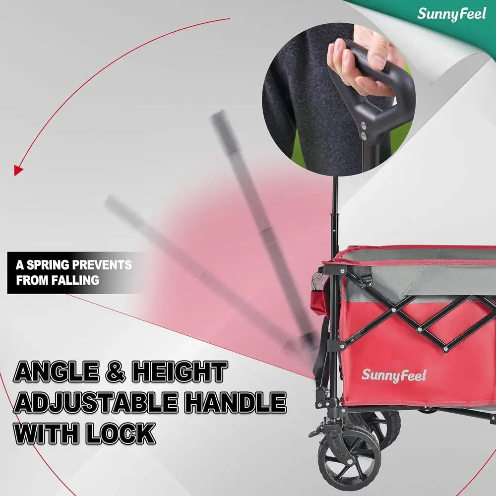 49''L 550lbs Heavy Duty Wagon Cart Foldable with Wheels,Extra Long Fold Up Wagons Carts with Side Pocket and Brakes for Camping