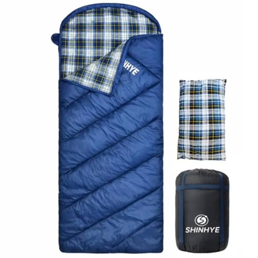 0 Degree Sleeping Bag for Adults - Cotton Flannel 4 Season Cold Weather Winter, XXL Big and Tall Camping Sleeping Bag with Comp