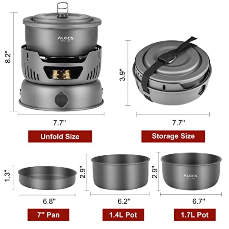 Camping Cookware - 11 Piece Lightweight Camp Cooking Set with Portable Camping Stove Gas Stove Burner - Durable Compact Camping