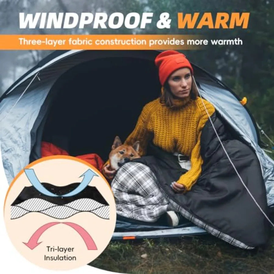 Flannel Sleeping Bag for Adults XL Large Wide Sleeping Bags for Camping Mens Warm Cotton Sleeping Bag 4 Season Warm and Cool We