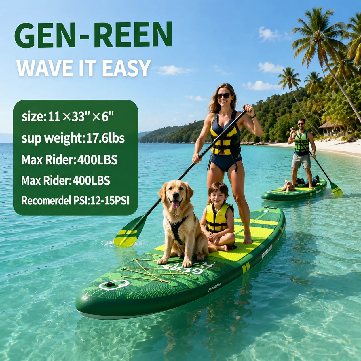 335*86*15cm Inflatable Stand Up Paddleboard SUP 5 Handles 3 Finns Ultra Stable Wide Loading 250 kg 3 to 4 Persons
