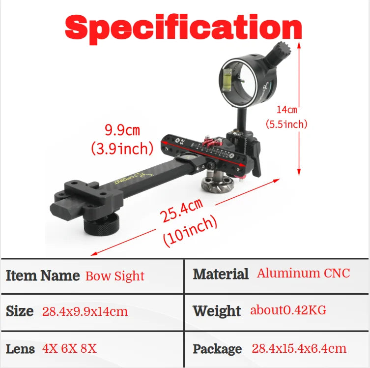 Archery Compound Bow Single Pin Sight Carbon Rod Design Optional 4/6/8X Lens High Precision Aiming Sight For Target Hunting Shooting Accessories