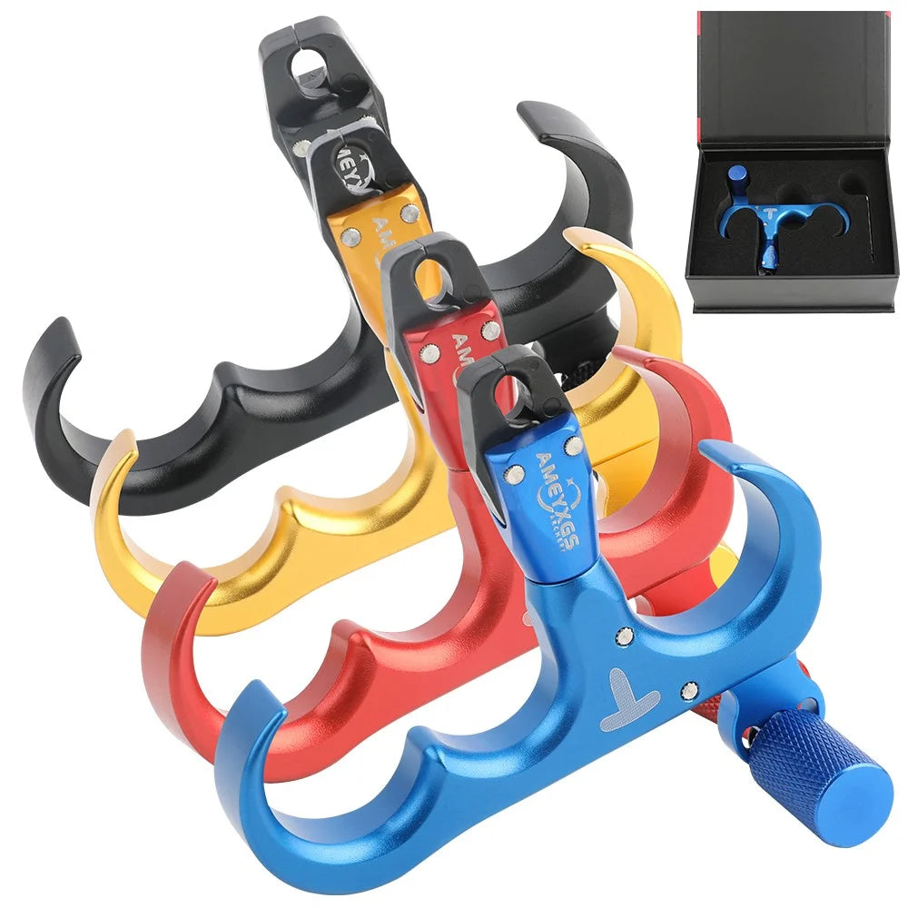 Archery Compound Bow Release 3 Finger 360° Rotatable Jaw Thumb Trigger Aluminum Alloy for LH RH Hunting Target Use