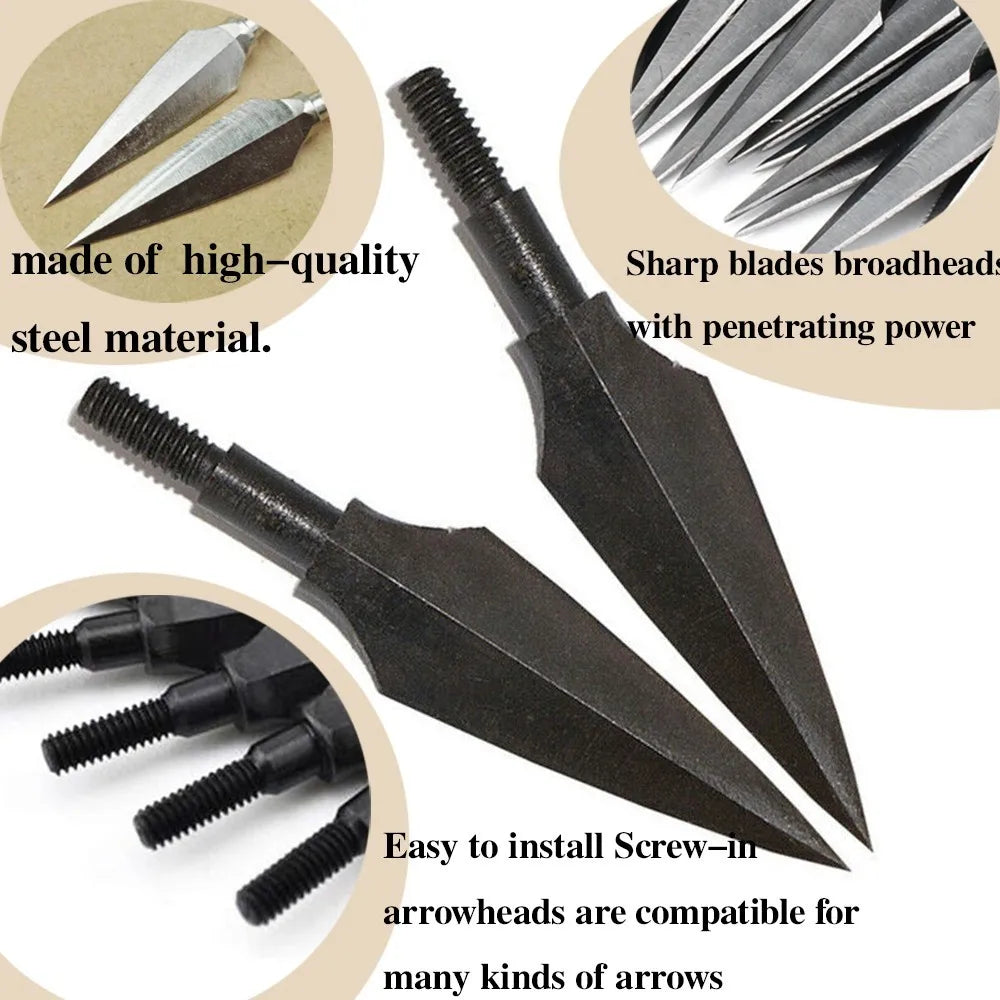 Broadheads12/24pcs 150 Grain Traditional Stainless Steel Screw-in Arrow Tips for Archery Outdoor Hunting Shooting Accessories
