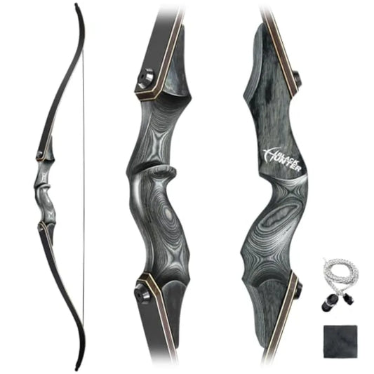 Black Hunter Takedown Recurve Bow 60inch with Bamboo Core Limbs for Archery Hunting Target Practice