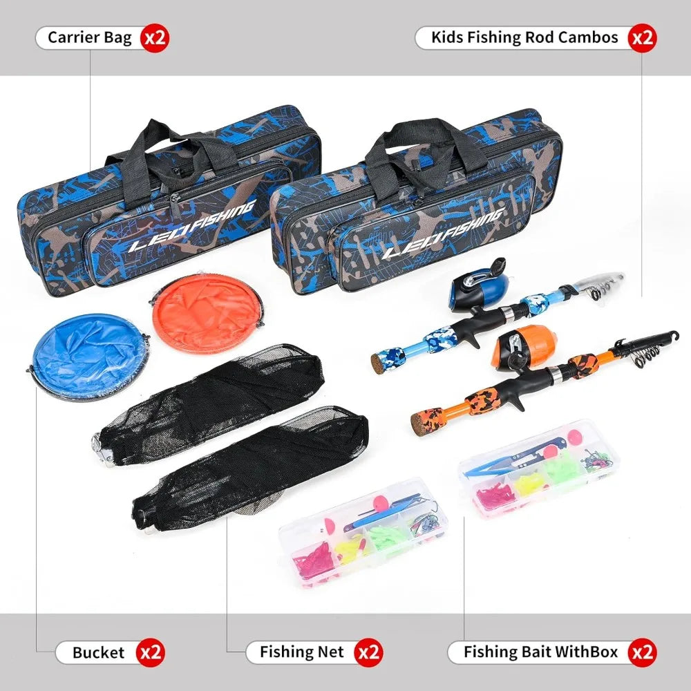 2 Set Kids Fishing Pole Set with Full Starter Kits Portable Telescopic Fishing Rod and Reel Combo for Boys Girls Youth