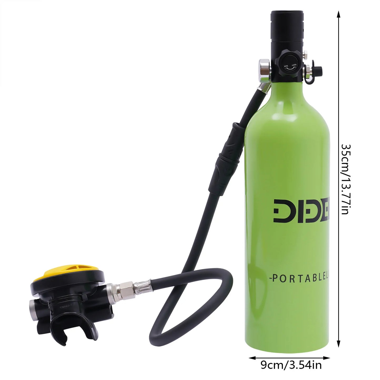 Mini Scuba Tank, Refillable Oxygen Cylinder 1L, Diving Air Tank, Constant Pressure, Safety Valve, Silicone Mouthpiece, Aluminum