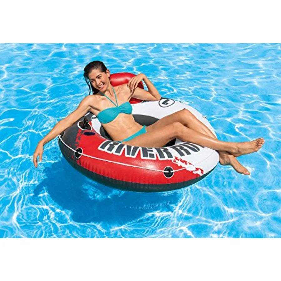Red River Run 1 Fire Edition Sport Lounge Inflatable Water Float For Pool And Beach Use Vinyl Red Durable And Stable 53 Diamete