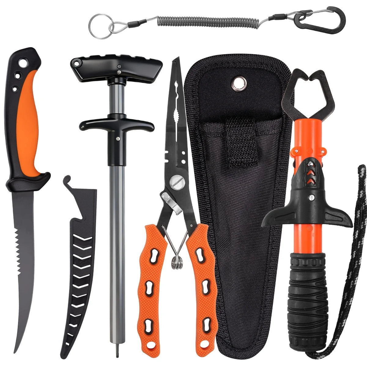 Lure fishing equipment: fish gripper, fishing pliers, hook remover, fishing knife, complete set, essential for fishing tackle