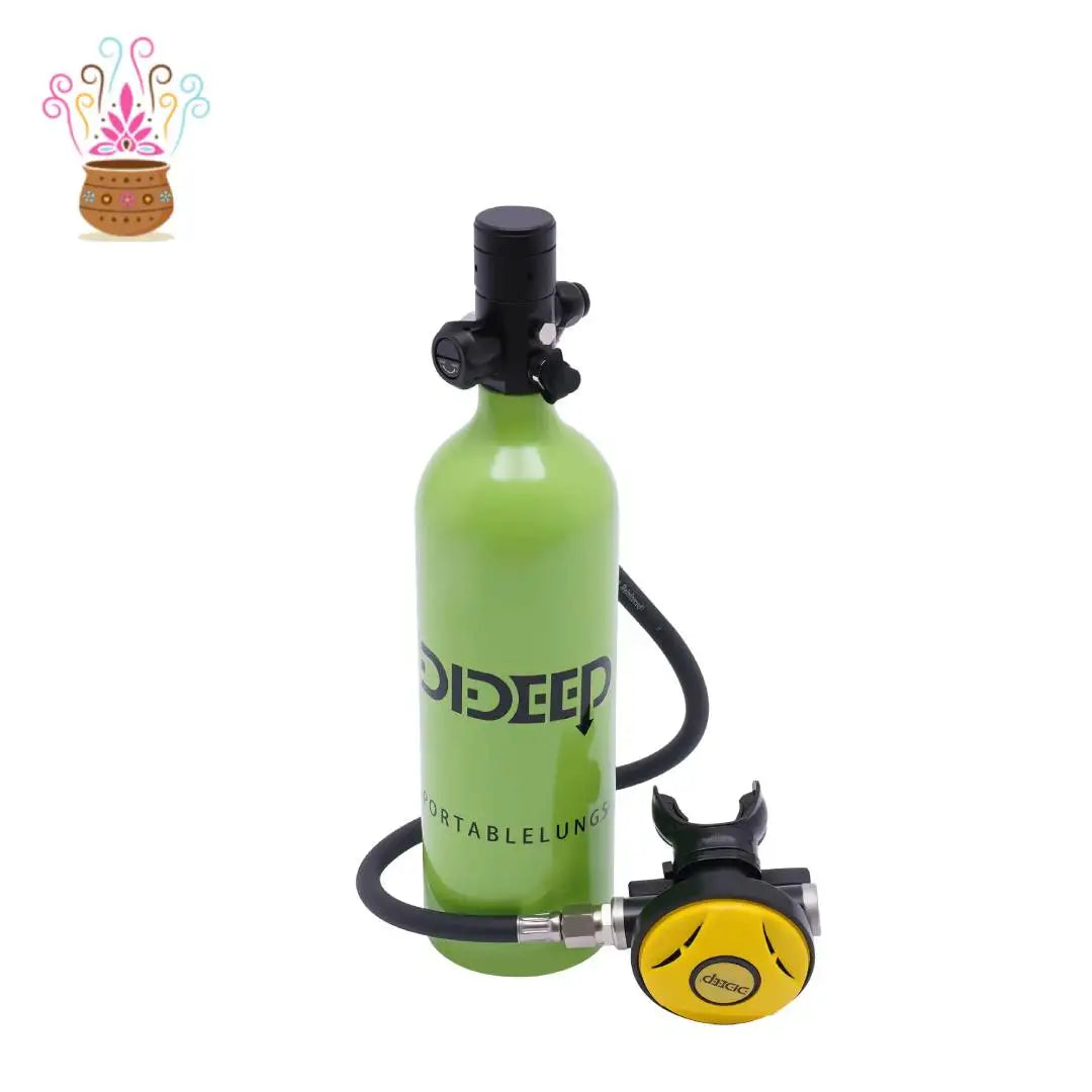 Mini Scuba Tank, Refillable Oxygen Cylinder 1L, Diving Air Tank, Constant Pressure, Safety Valve, Silicone Mouthpiece, Aluminum