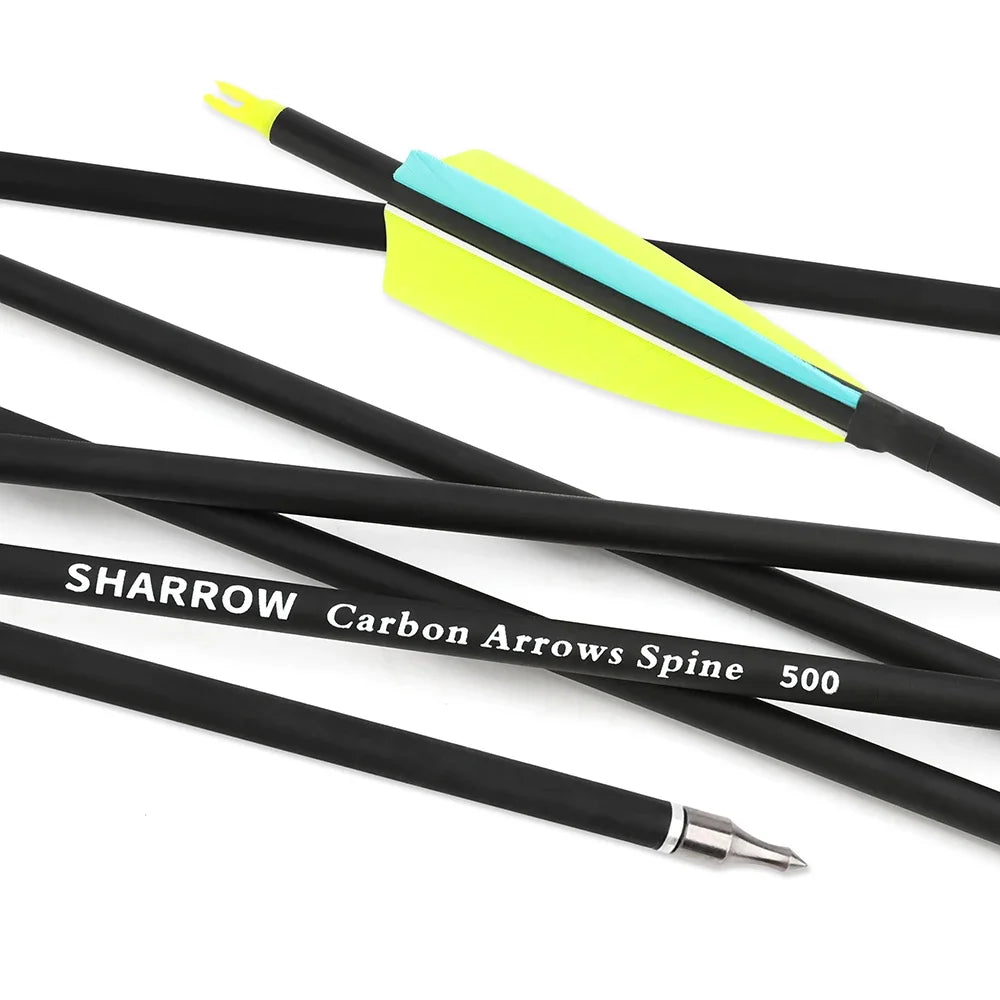 Mixed Carbon Arrows 12pcs 31.6 Inch Spine 500 ID6.2mm with 4" Turkey Feathers for Compound Recurve Bow Hunting Shooting Accessories