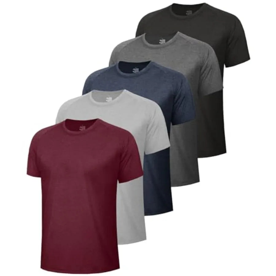 BOOJO 5 Pack Workout Shirts for Men-Quick Dry Black Gym Moisture Wicking Short Sleeve T-Shirts for Running Athletic Casual