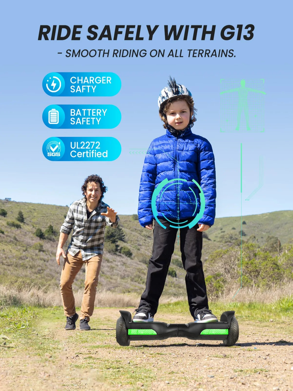 Kids 6.5'' Self Balancing Hoverboard All Terrain with LED Light And Bluetooth Speaker - Portable Smart Transport Device