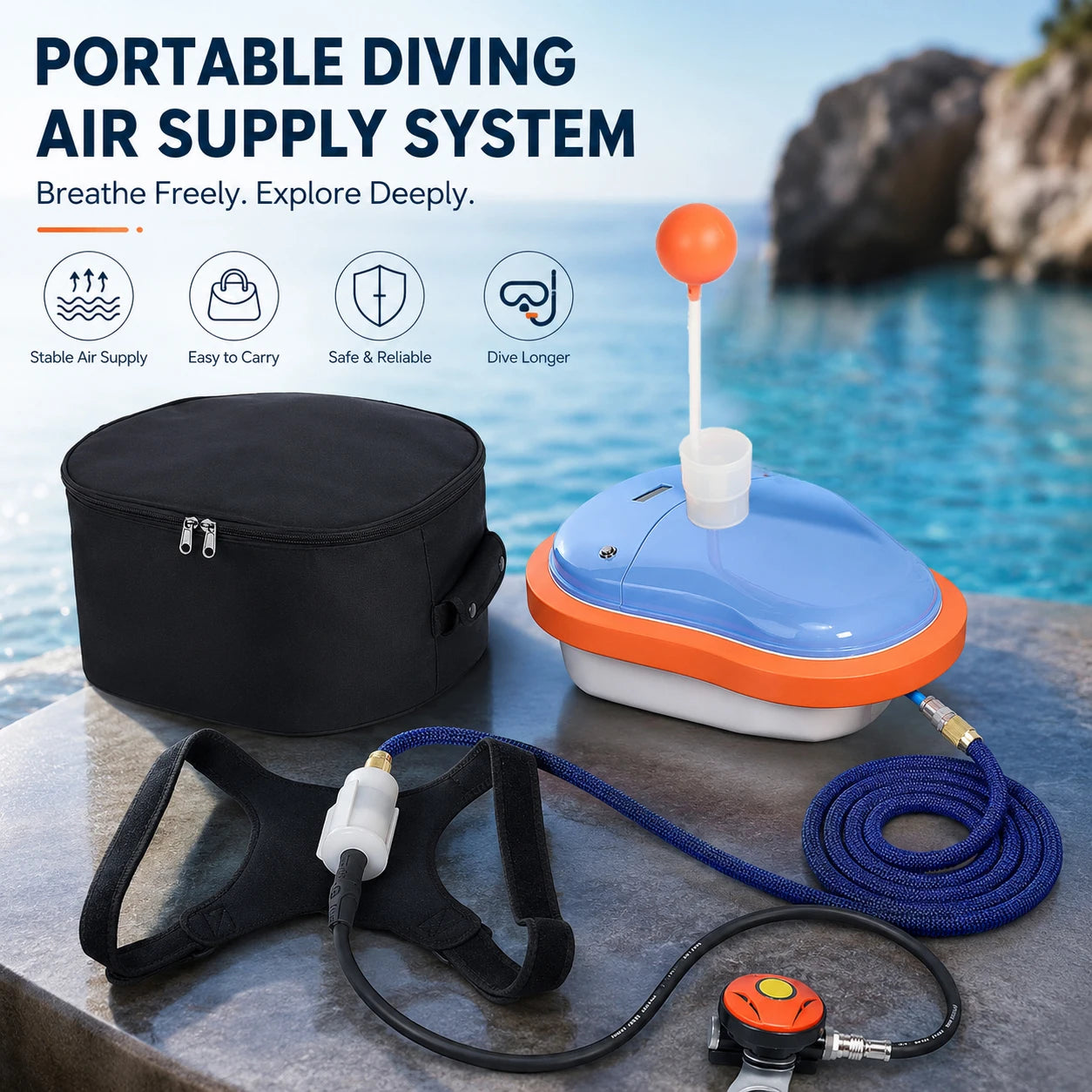 LIEYU Portable Tankless Scuba Diving Ventilator Underwater 45min Working 7m Depth Waterproof Rechargeable Snorkeling Equipment