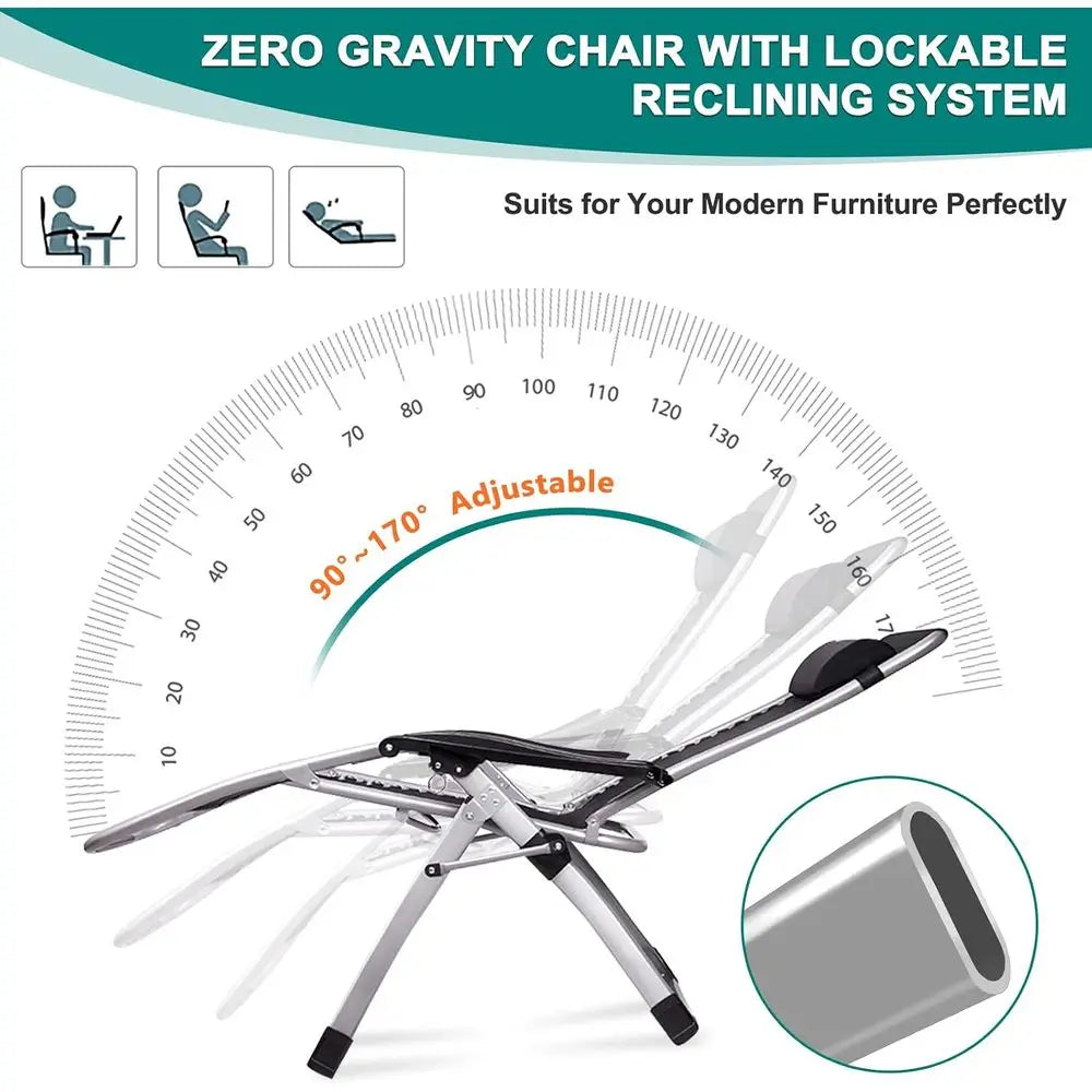 Zero Gravity Chair, Lawn Recliner, Reclining Patio Lounger Chair, olding Portable Chaise with Detachable Sot Cushion, Cup Holder