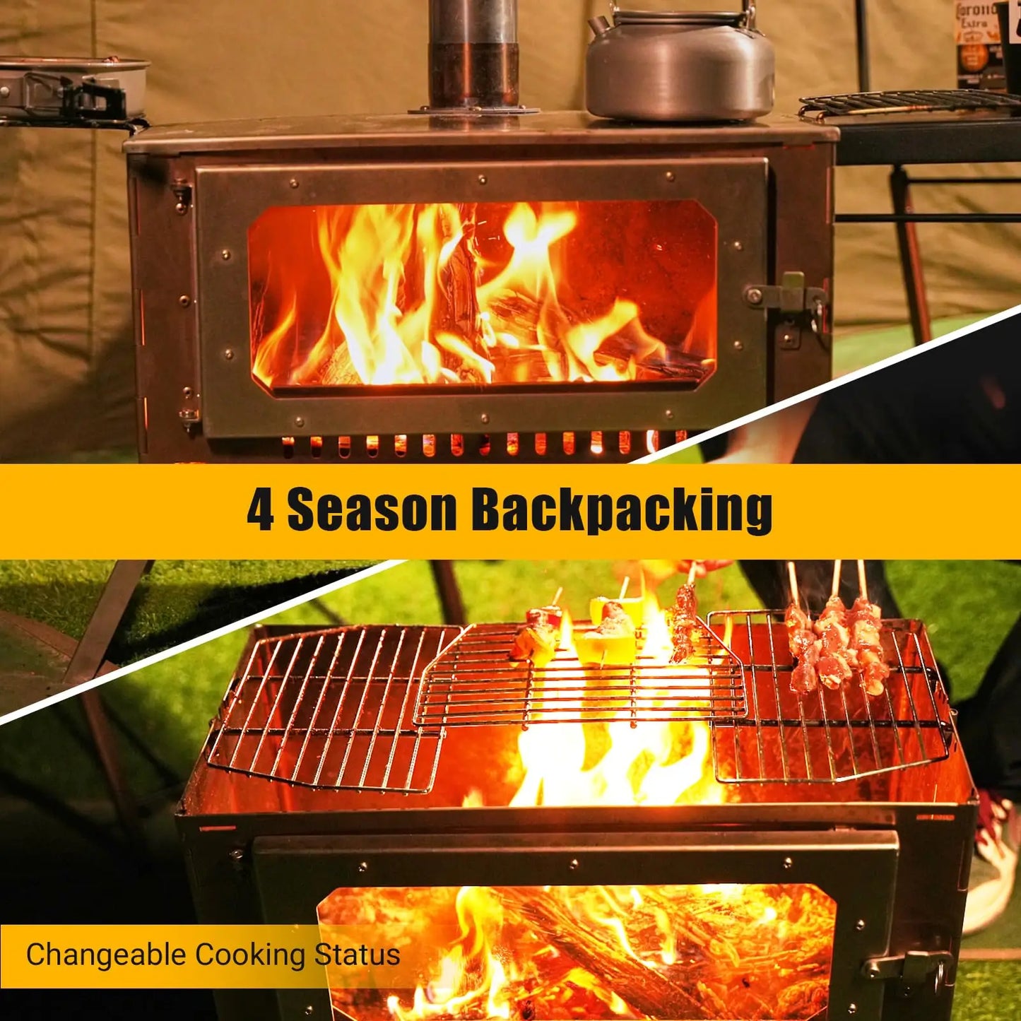Portable Hot Tent Stove,Wood Burning Stove for Camping, Tent Stove With View Glass, Large Stainless Steel Camping Stove With 5 Chimney Pipes and 3 Shelfs for Outdoor Heating and Cooking
