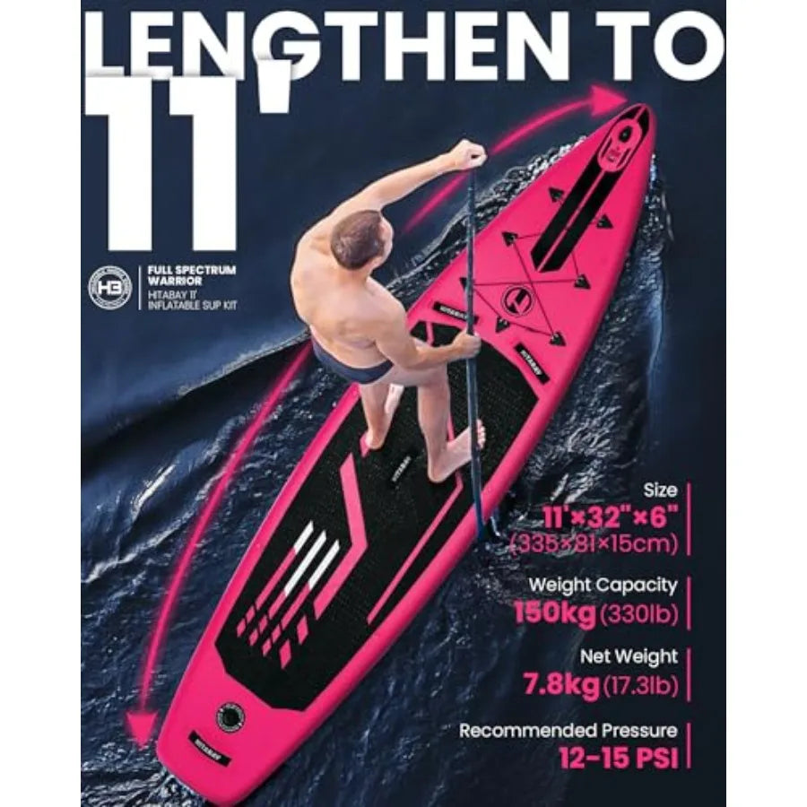 Inflatable Stand Up Paddle Board for outdoor water sports, drop-stitch PVC material, blue/gray color, ultra-lightweight at 17.3
