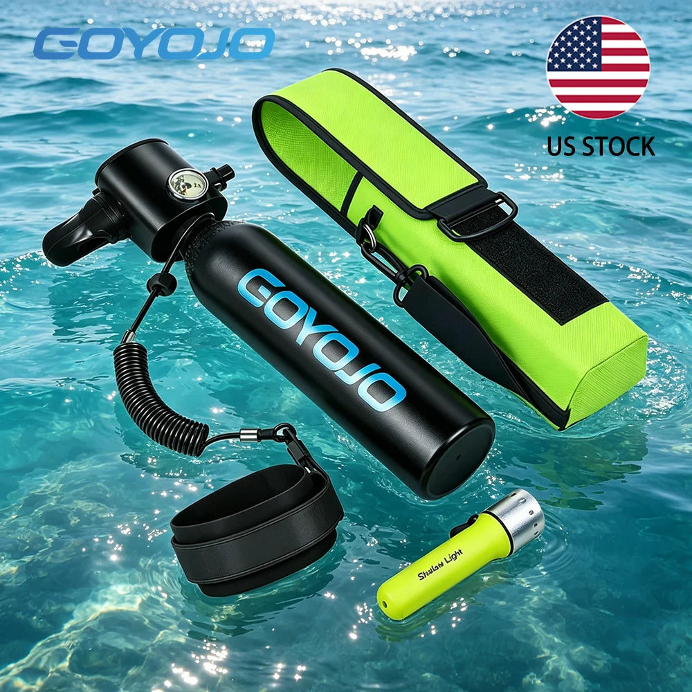 GOYOJO Mini Scuba Tank 0.5L Portable Reusable Diving Tank With  flashlight Emergency Diving Cylinder for Snorkeling, Freediving, Boat Cleaning & Air Backup Lightweight & Compact Design Pony Bottle