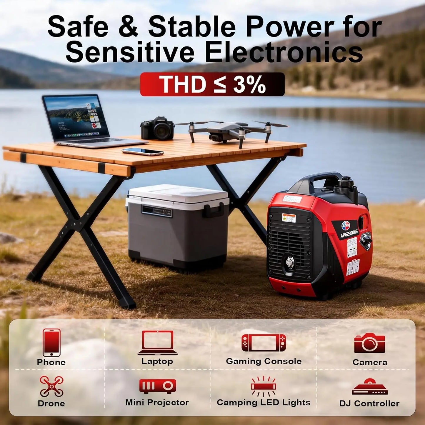 2300W Portable Inverter Generator for Home Use, Quiet Small Generator for Camping Outdoor, EPA Power Station with Fuel Shut Off and CO Minder, ECO Mode