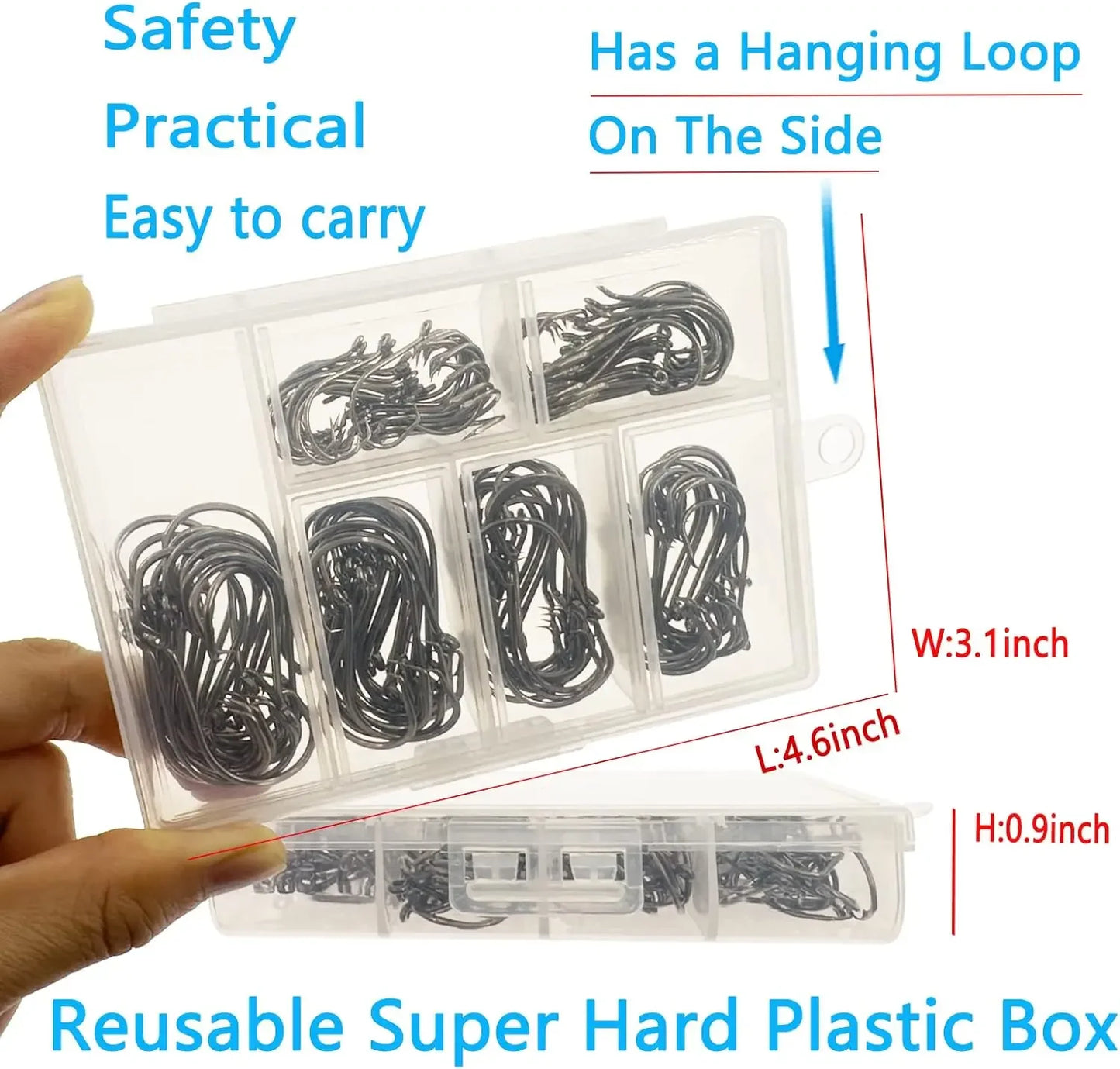160PCS Circle Hooks for Saltwater Fishing, Sizes 1/0-8/0, High Carbon Steel with Portable Box