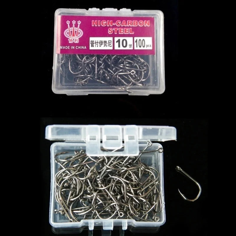 100pcs High Carbon Steel Fishing Hooks Pack #3~12 Circle Black Barbed Hooks with Hole
