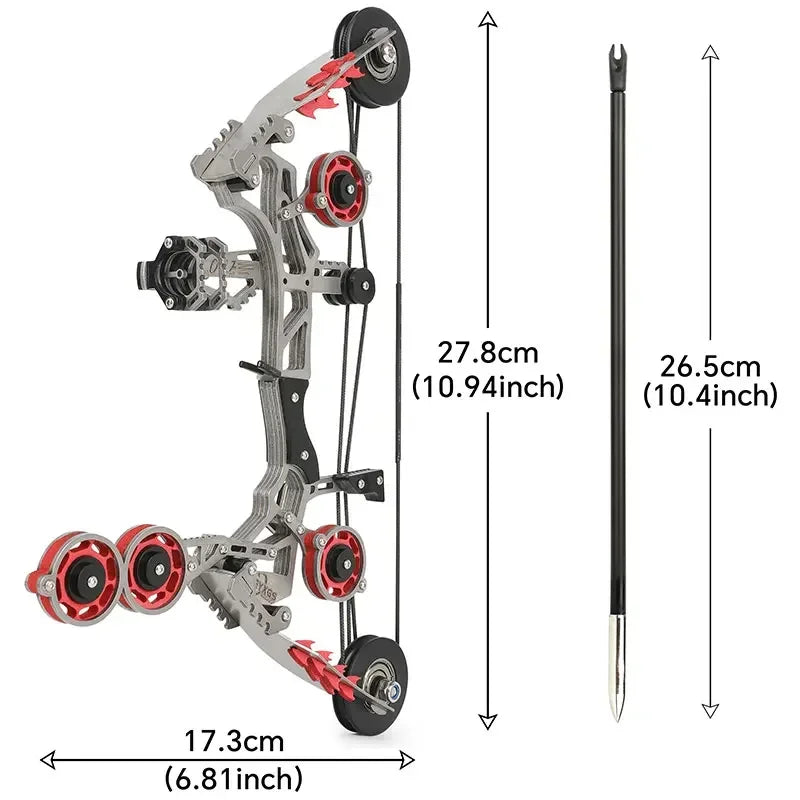 Mini Compound Bow 11-inch 10lbs Stainless Steel Pocket Bow with 4/8pcs Arrows Compact Portable Design for Sports Shooting Entertainment Gift Beginner Target Practice Indoor Outdoor Archery Accessories