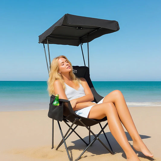 2PC Camping Chair Beach Chair With Shade Canopy YOUNG WOOD Portable , Fold Lightweight Oversized For All, Easy To Open And Close