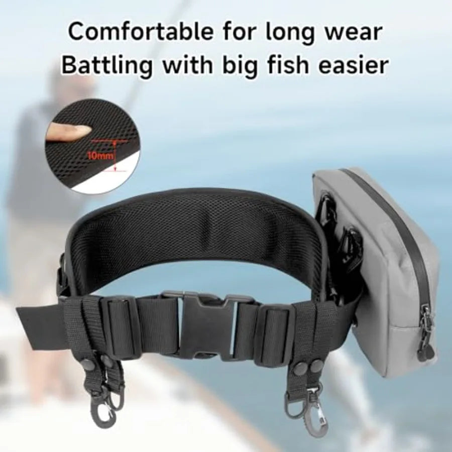 Fishing Belt Rod Holder for Wading: Nylon Black Adjustable Fighting Waist Belt with Detachable Tackle Bag, Belly Rod Holder, Pl
