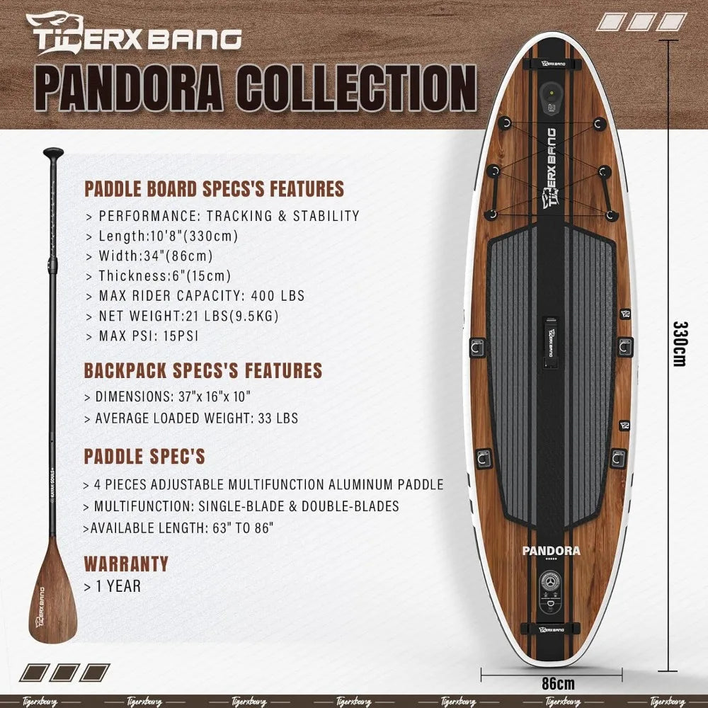 10.8' Extra Wide Inflatable SUP Board, Stable for Yoga & Fishing, 400lbs Capacity, Complete Set with Pump & Paddle