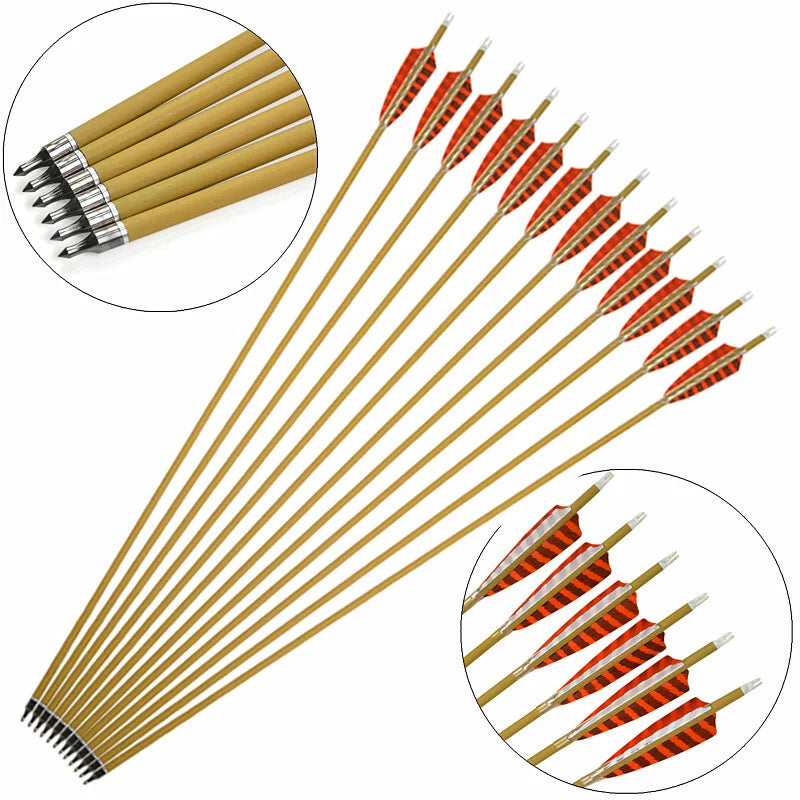 12pcs Pure Carbon Arrows 30" Spine500 4" Turkey Feathers ID6.2mm OD7.6mm for Recurve Compound Bow Hunting