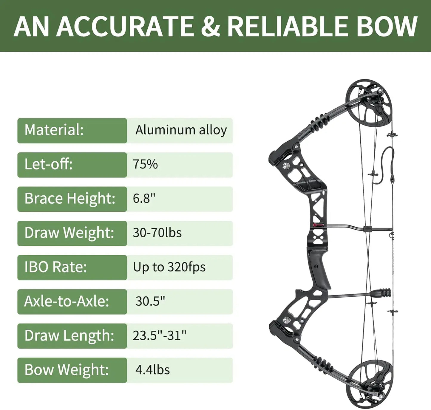 Compound Bow and Arrow for Adult and Beginner, Hunting Bow Archery Set, Right Hand, 30-70 Lbs Draw Weight, 23.5\\u201d-31\\u201d