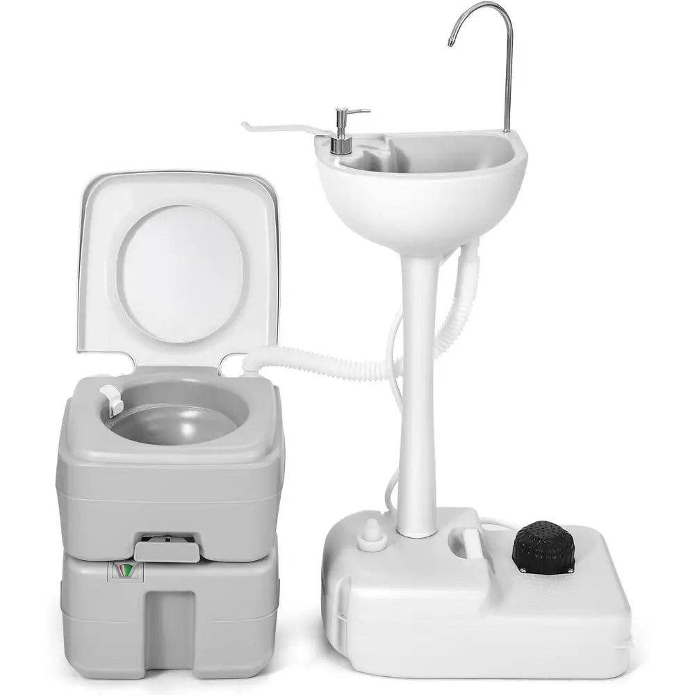 17L Portable Sink for Washing Hands and 5.28 Gallon Portable Toilet, RV Camping Toilet With Level Indicator & Rotatable Spout fo