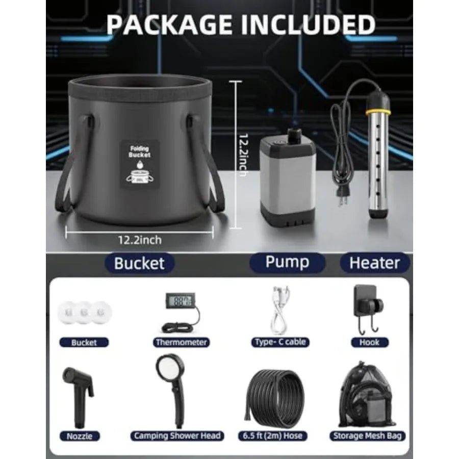 2026 Upgraded Portable Shower with Heater for Camping 6000mAh Rechargeable Camping Shower Pump with LED Display 3 Spray Modes 5