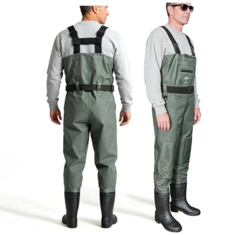 Chest Waders, 2-Ply Nylon/PVC Waterproof Fishing Hunting Waders, Fishing Waders for Men and Women with Boots