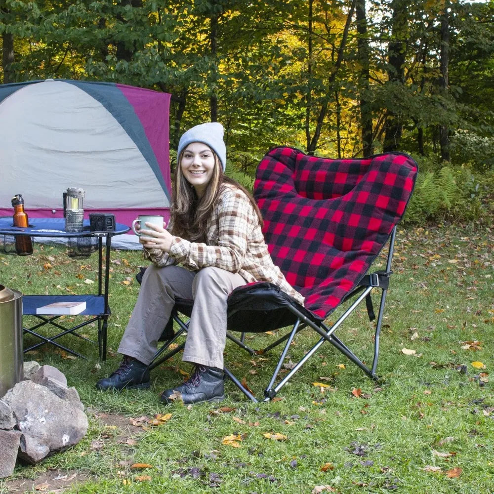 CAMP & GO Extra Large Ultra Padded Outdoor Camping Chair, Portable Folding Camp Chair with Wide Padded Seat, Cup Holder, and Car