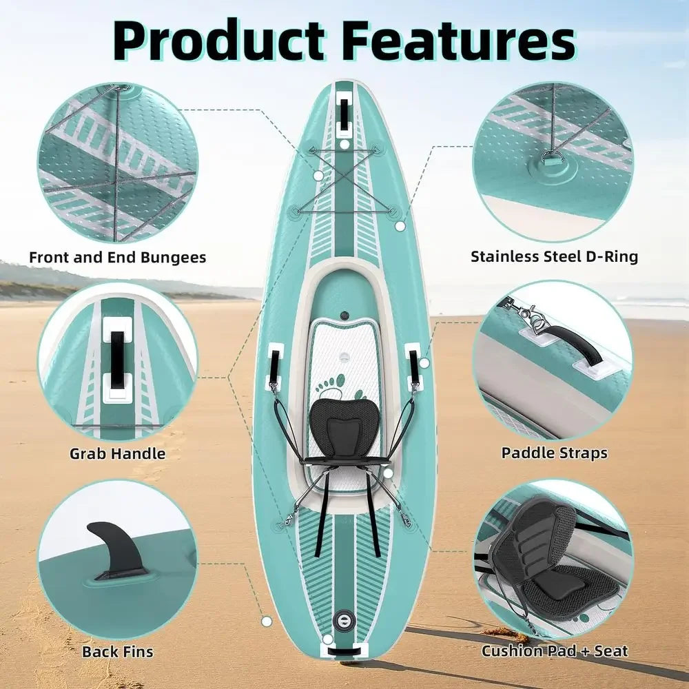 Inflatable Kayak with DropStitch Floor, Lightweight, Portable, Durable Solo Kayak for Fishing, Touring, and Recreational Paddli