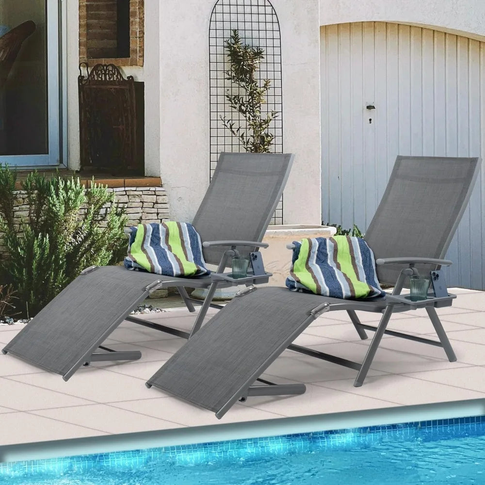 Cozy Aluminum Reclining Lounge Chair - Perfect for Beach, Yard, Pool, Deck, and Patio - Outdoor Chaise Lounge with Drink Holder