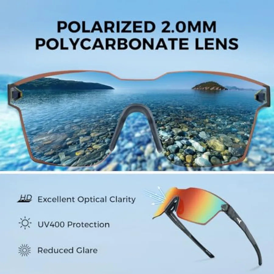 Tarkio Polarized Fishing Sunglasses, Large Single PC Lenses, Rimless Wrap Design, UV400 Protection Sports Sunglasses