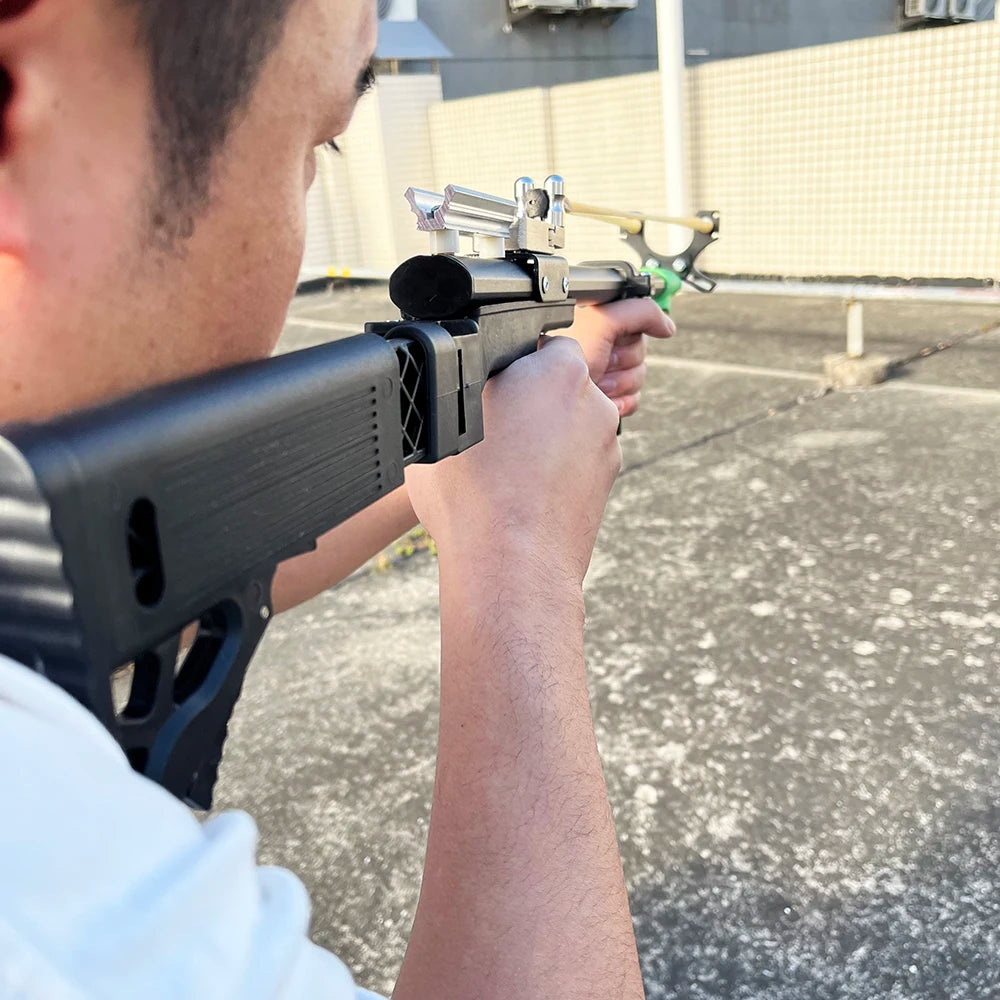 Powerful metal slingshot, trigger slingshot, outdoor hunting catapult, with folding telescopic shoulder support, a gift for men