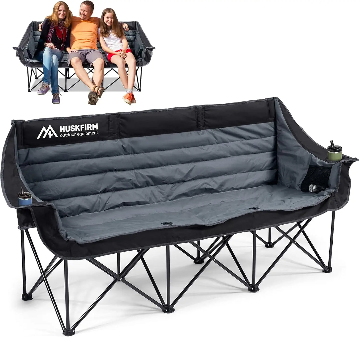 3 Person Folding Camping Chair, Heavy Duty Portable Outdoor Loveseat with Cup Holders & Carry Bag