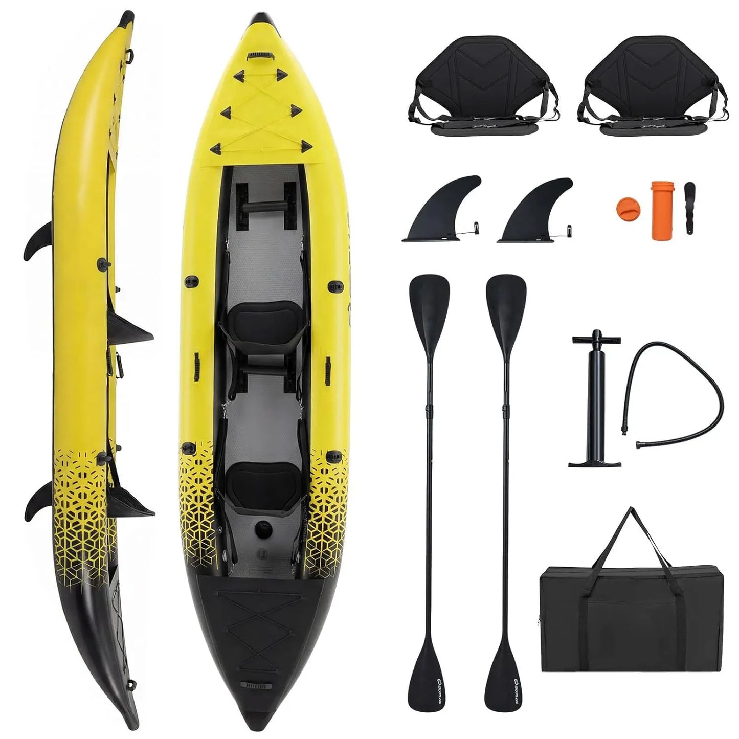 Inflatable Kayak, 2 Person Canoe with 507 lbs Capacity, Drop-Stitch Floor, All Accessories & Carry Bag, 12.5 ft Large, Custom
